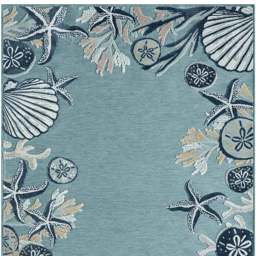 5x7 Coastal Coral Area Rug in Blue Beige Polypropylene for Living Room or Bedroom