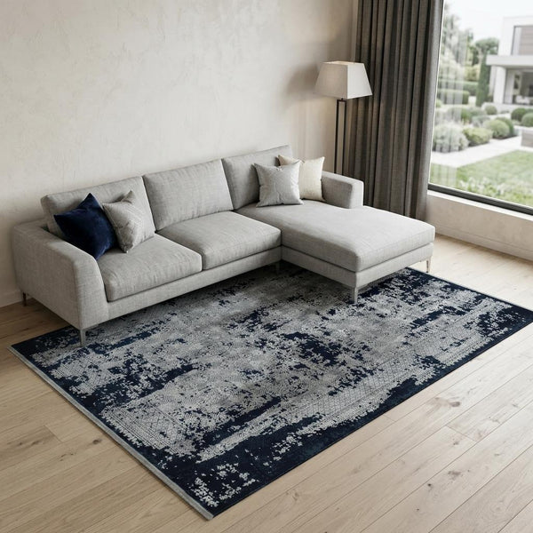 Viscose Area Rug Distressed Abstract Pattern with Fringed Tassels for Living Room Decor