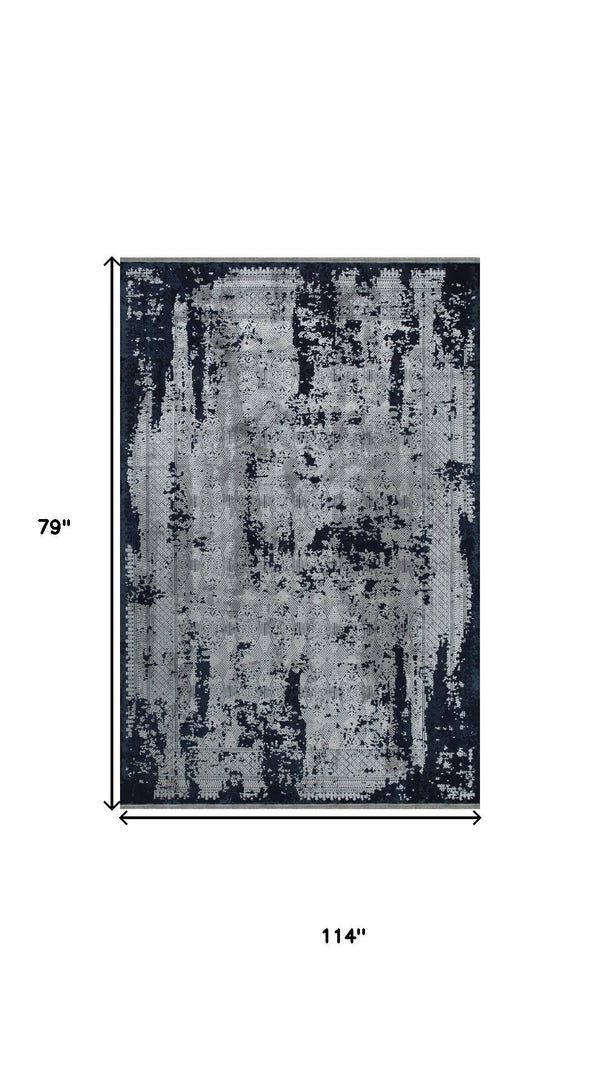Viscose Area Rug Distressed Abstract Pattern with Fringed Tassels for Living Room Decor