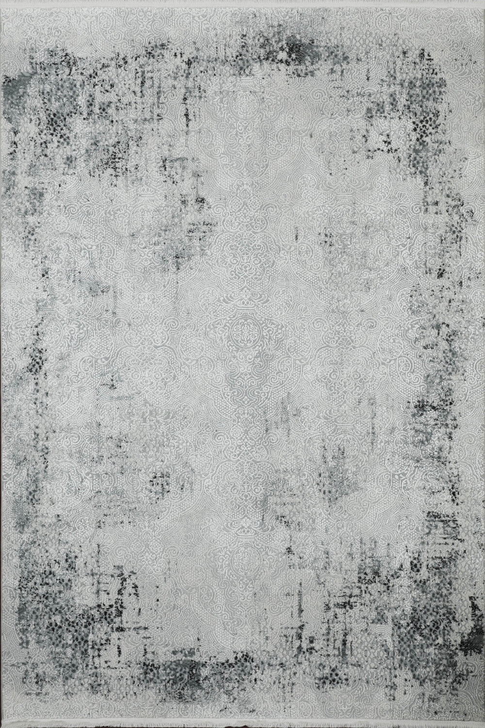 HomeRoots 5x8 Abstract Distressed Polypropylene Indoor Rug Gray White Fringe Living Room 722516