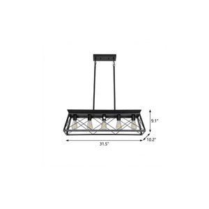 Black Metal Five Bulb Linear Pendant Chandelier for Kitchen Islands and Dining Areas