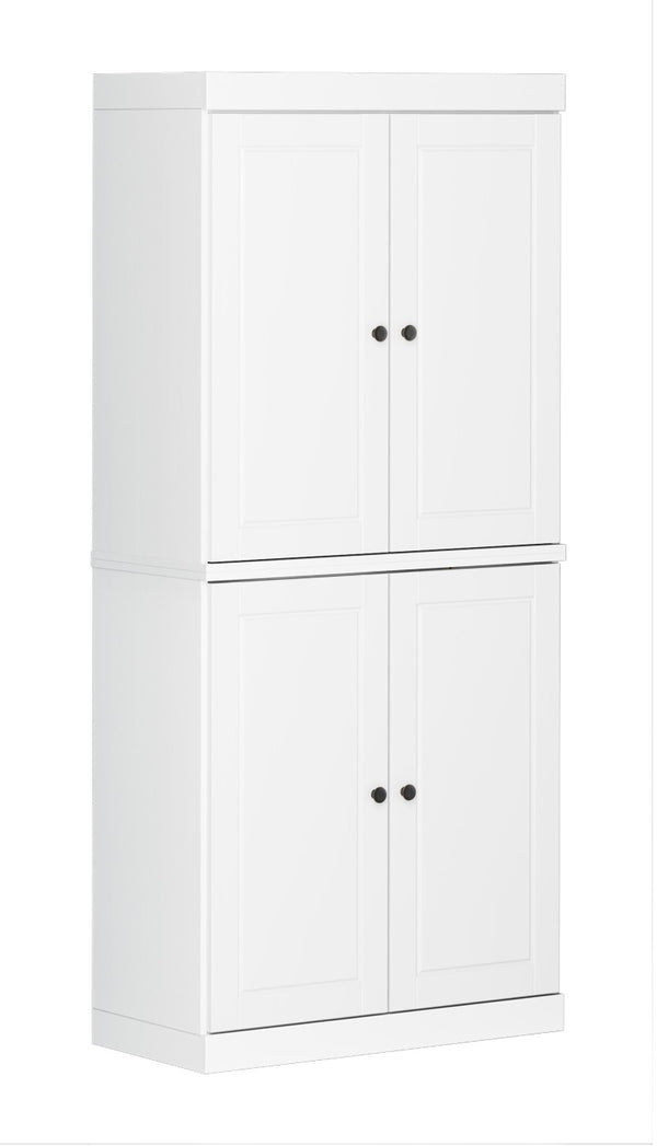 HomeRoots 72 Inch Solid Wood Four Door Pantry Cabinet Freestanding White Kitchen Storage Unit 722590