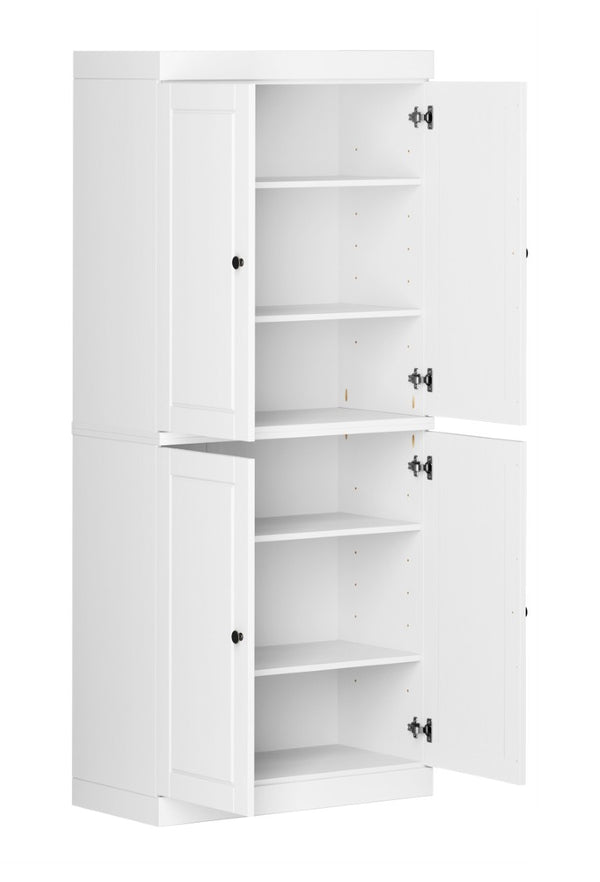 72 Inch Solid Wood Four Door Pantry Cabinet Freestanding White Kitchen Storage Unit