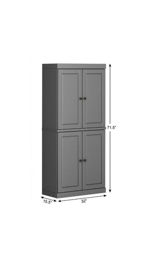 72 Inch Solid Wood Gray Four Door Pantry Cabinet for Kitchen or Hallway Storage
