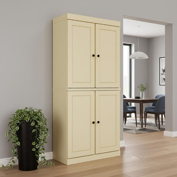 HomeRoots 72 Inch Solid Wood Four Door Pantry Cabinet for Spacious Kitchen or Hallway Storage 722595