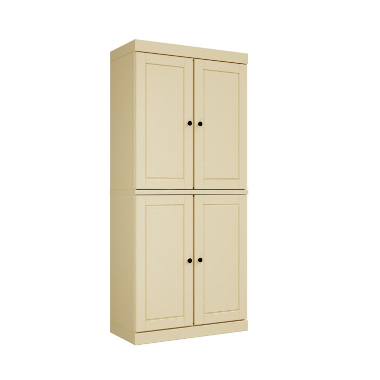 HomeRoots 72 Inch Solid Wood Four Door Pantry Cabinet for Spacious Kitchen or Hallway Storage 722595