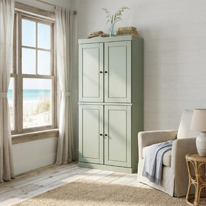 72 Inch Solid Wood Four Door Pantry Cabinet Versatile Freestanding Storage Closet