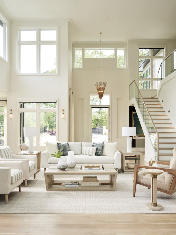 Lexington Tommy Bahama Home Fischer Contemporary Cocktail Table With Wavy Glass Top And Open Storage For Modern Living Spaces Sand Drift  578-945