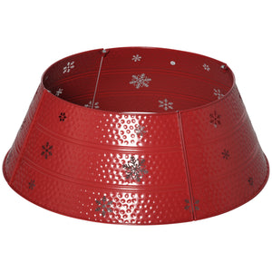 English Elm HOMCOM Steel Christmas Tree Collar Ring Skirt Cover for 7.5ft Trees, Durable Powder-Coated Guard, 26" x 9" Red W2225P229116