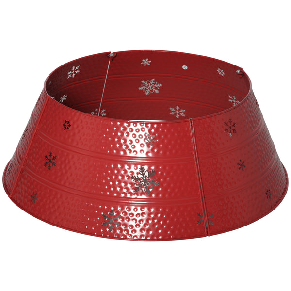 English Elm HOMCOM Steel Christmas Tree Collar Ring Skirt Cover for 7.5ft Trees, Durable Powder-Coated Guard, 26" x 9" Red W2225P229116