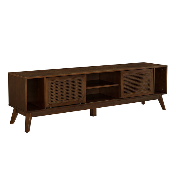 English Elm 67.9 Inch Mid Century Modern Rattan Tv Stand For 75" Tvs, Stylish Media Console With Solid Wood Feet W1801P303390