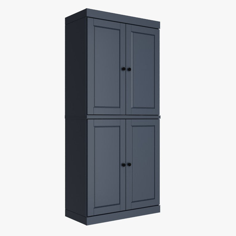 HomeRoots 72 Inch Solid Wood Four Door Pantry Cabinet in French Blue for Kitchen or Hallway 722601