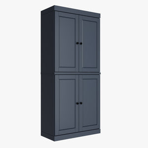 72 Inch Solid Wood Four Door Pantry Cabinet in French Blue for Kitchen or Hallway