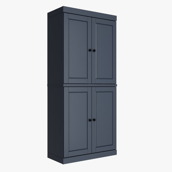 72 Inch Solid Wood Four Door Pantry Cabinet in French Blue for Kitchen or Hallway