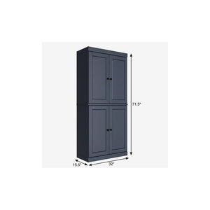 72 Inch Solid Wood Four Door Pantry Cabinet in French Blue for Kitchen or Hallway