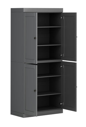 72 Inch Solid Wood Gray Pantry Cabinet with Four Doors for Kitchen or Hallway