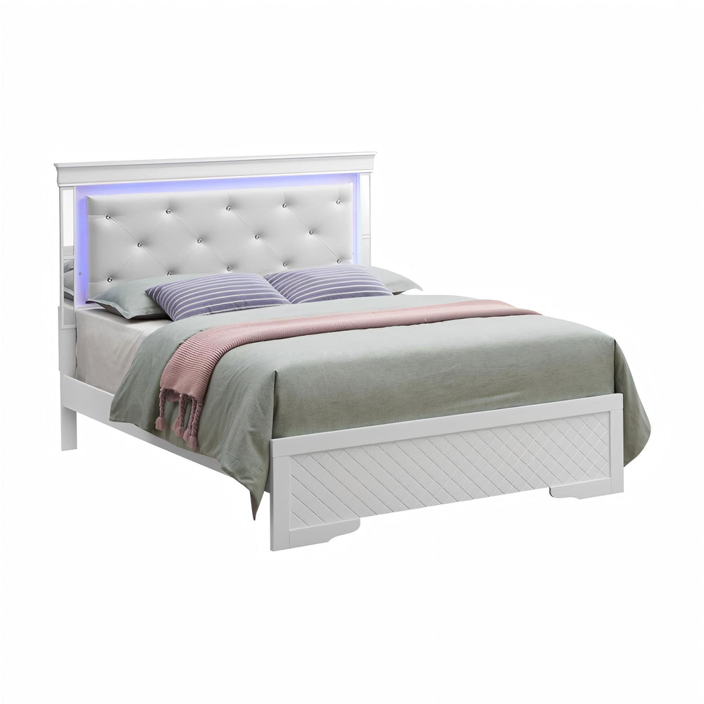 English Elm Chic Champagne Full Bed with Silver Finish, Durable Particle Board Frame, Transitional Style, 57"W B078S00546