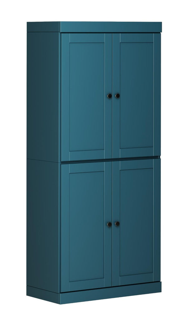 72 Inch Teal Solid Wood Four Door Pantry Cabinet for Kitchen or Entryway