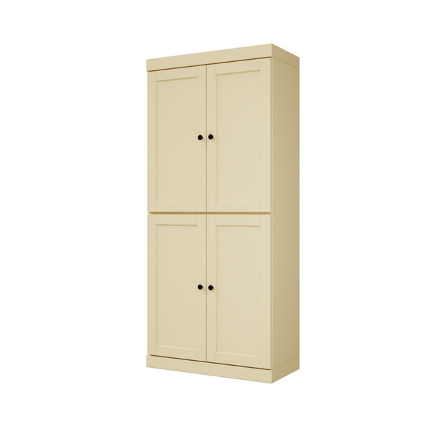 HomeRoots 72 Inch Solid Wood Four Door Pantry Cabinet for Kitchen or Entryway Organization 722607