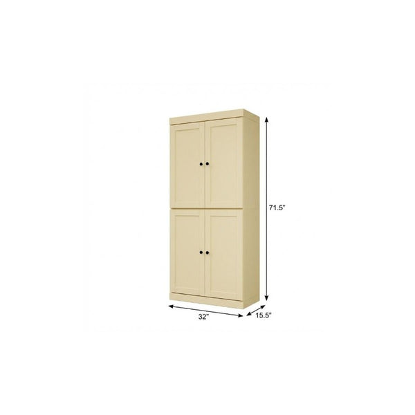 72 Inch Solid Wood Four Door Pantry Cabinet for Kitchen or Entryway Organization