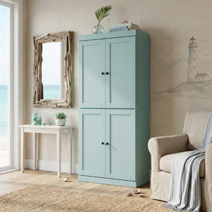 HomeRoots 72 Inch Solid Wood Freestanding Four Door Pantry Cabinet for Kitchen or Hallway 722608