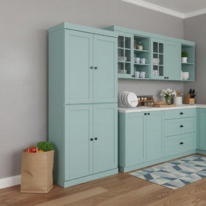 72 Inch Solid Wood Freestanding Four Door Pantry Cabinet for Kitchen or Hallway