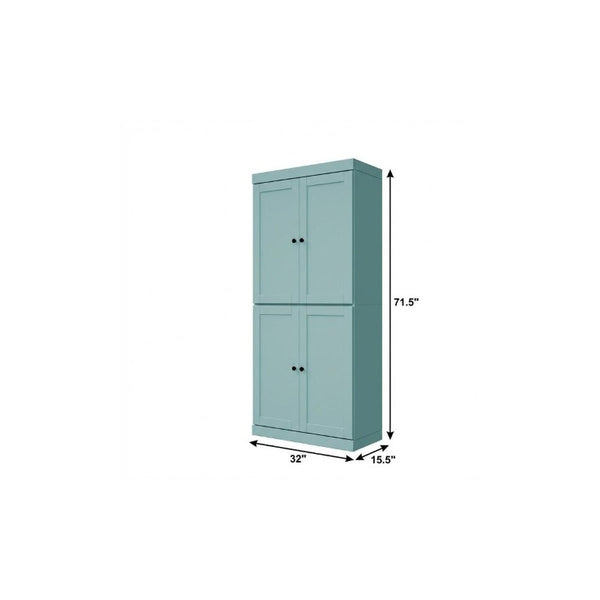 72 Inch Solid Wood Freestanding Four Door Pantry Cabinet for Kitchen or Hallway