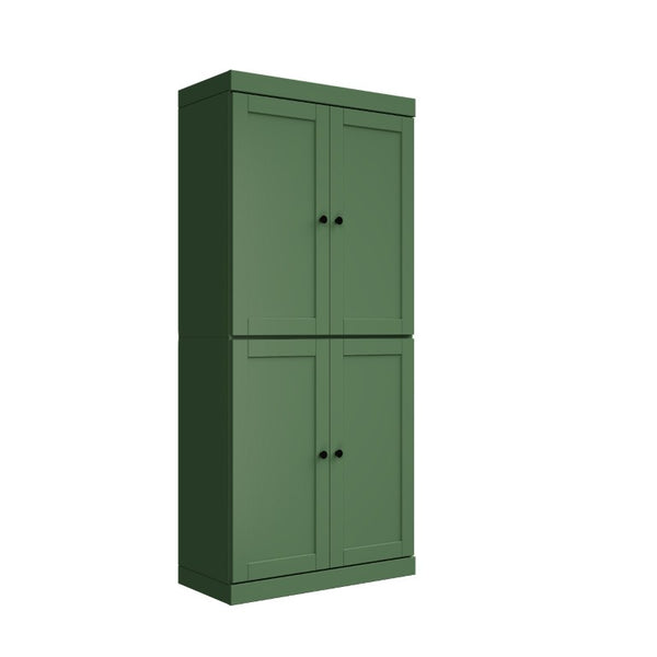 HomeRoots 72 Inch Solid Wood Pantry Cabinet with Four Doors Tall Kitchen Storage Armoire 722609