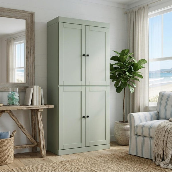72 Inch Solid Wood Four Door Pantry Cabinet Freestanding Tall Kitchen Storage Unit