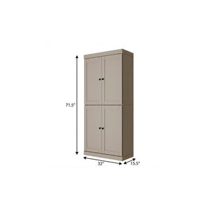 72 Inch Solid Wood Four Door Pantry Cabinet Tall Beige Storage Closet Organizer