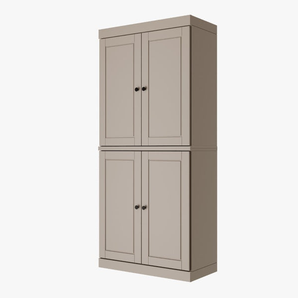 72 Inch Solid Wood Pantry Cabinet with Four Doors Two Drawers Beige Kitchen Storage
