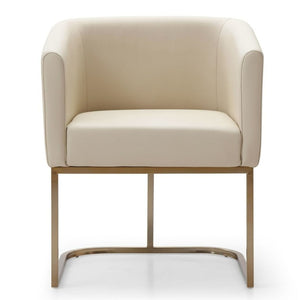 VIG Furniture Yukon Modern Beige Bonded Leather Dining Chair With Antique Brass Base — Sloped Arms, Durable Comfort VGVC-B8362