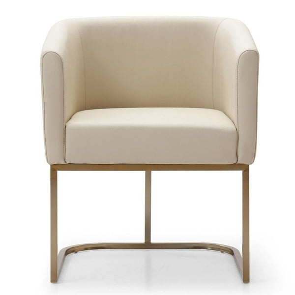 VIG Furniture Yukon Modern Beige Bonded Leather Dining Chair With Antique Brass Base — Sloped Arms, Durable Comfort VGVC-B8362