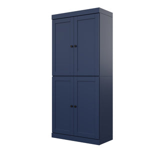 72 Inch Solid Wood Pantry Cabinet with Four Doors Two Drawers Navy Finish