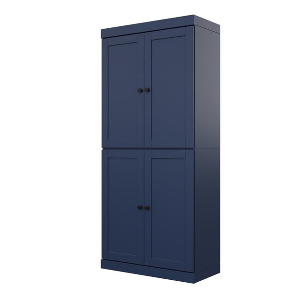 72 Inch Solid Wood Pantry Cabinet with Four Doors Two Drawers Navy Finish