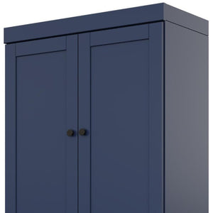 72 Inch Solid Wood Pantry Cabinet with Four Doors Two Drawers Navy Finish