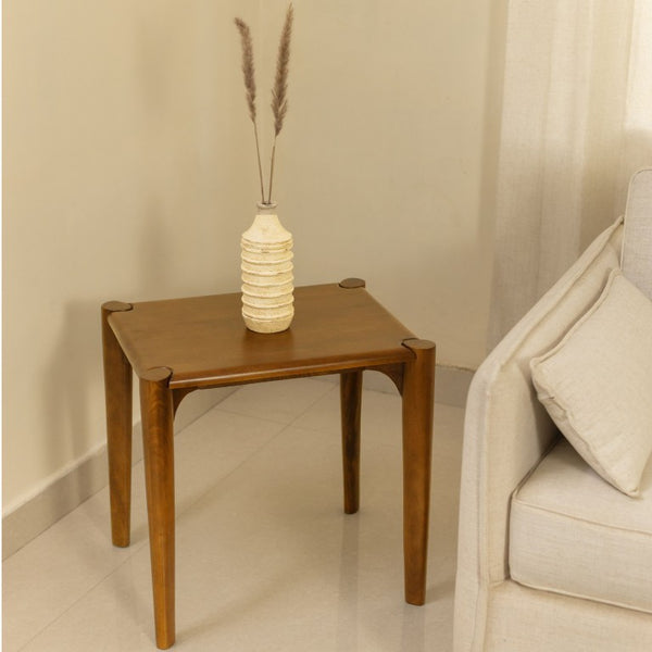 22 Inch Solid Wood Square Accent Table Sturdy Natural Finish Living Room Side