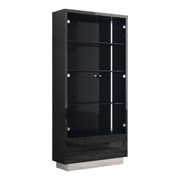 HomeRoots 41 Inch Dark Gray Wood Display Cabinet with Led Lighting Two Doors and Storage Drawer 722649