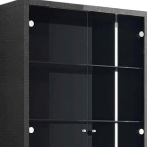 41 Inch Dark Gray Wood Display Cabinet with Led Lighting Two Doors and Storage Drawer