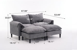 English Elm Convertible Convertible sofa with storage footstools, compact U-shaped 2-seater for small spaces, durable fabric comfort Gray W2012P252429