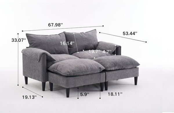 English Elm Convertible Convertible sofa with storage footstools, compact U-shaped 2-seater for small spaces, durable fabric comfort Gray W2012P252429