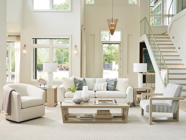 Lexington Tommy Bahama Home Fischer Contemporary Cocktail Table With Wavy Glass Top And Open Storage For Modern Living Spaces Sand Drift  578-945