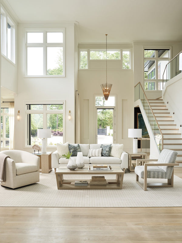 Lexington Tommy Bahama Home Fischer Contemporary Cocktail Table With Wavy Glass Top And Open Storage For Modern Living Spaces Sand Drift  578-945