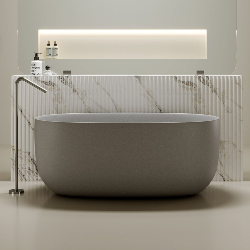 English Elm 47'' Stone Resin Freestanding Soaking Tub Sculptural Modern Bath with Drain Included W2753P478406