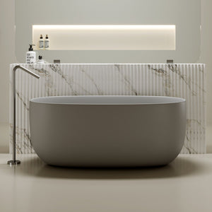 English Elm 47'' Stone Resin Freestanding Soaking Tub Sculptural Modern Bath with Drain Included W2753P478406