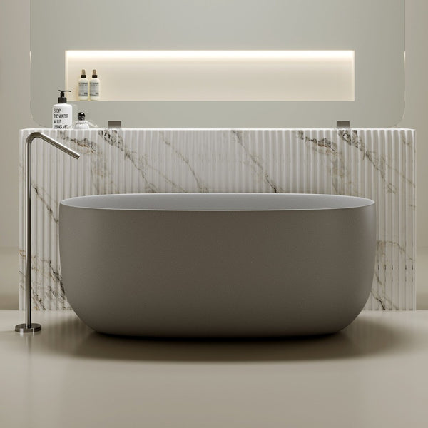 English Elm 47'' Stone Resin Freestanding Soaking Tub Sculptural Modern Bath with Drain Included W2753P478406