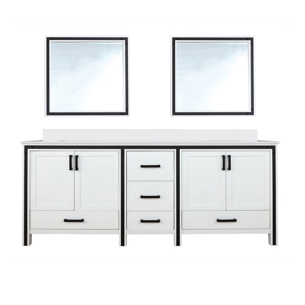 English Elm White Double Bath Vanity 84 in W x 22 in D with White Quartz Top, Soft-Close Drawers & Dual Mirrors B2731S00919