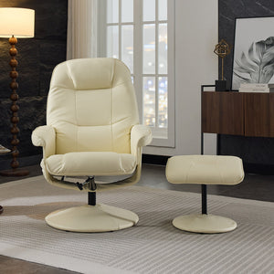 English Elm 011-Massage Recliner Chair with Ottoman, 360° Swivel PU Leather, 5-Point Vibration Massage, Heated Seat, 140° Backrest Comfort Beige W2636P262427
