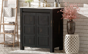 English Elm 30" Rustic Bathroom Vanity Espresso with Ceramic Sink, Soft-Close Doors, Adjustable Shelves, Open-Back Plumbing-Friendly Storage N729P290712P