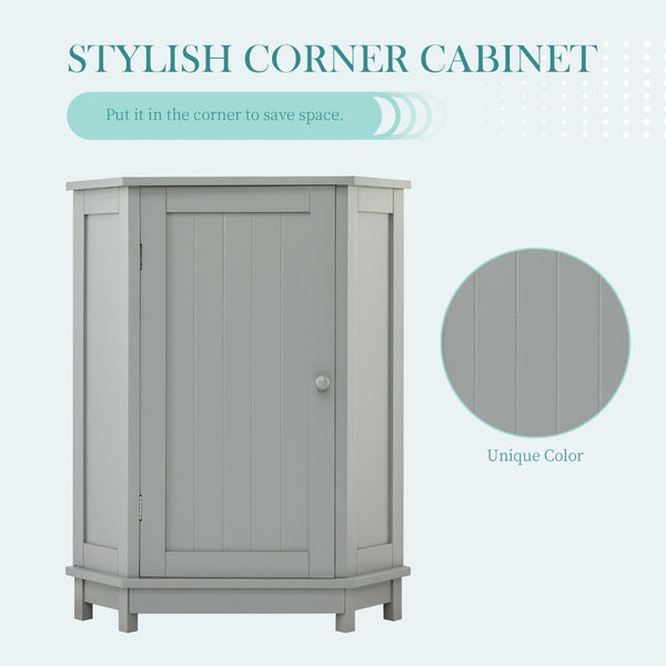 English Elm Grey Triangle Corner Cabinet Mdf Modern Bathroom Storage with Adjustable Shelves Gray N725P333564E